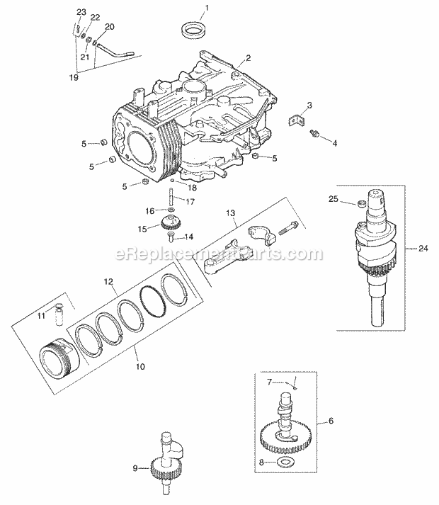 Engine Crankshaft & Crankcase Diagram and Parts List for 1517 13A-231G100 Cub Cadet Lawn Tractor